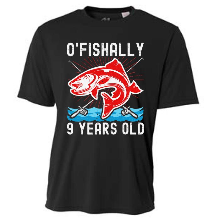 OFishally 9 Years Old Funny Birthday Fishing Cooling Performance Crew T-Shirt