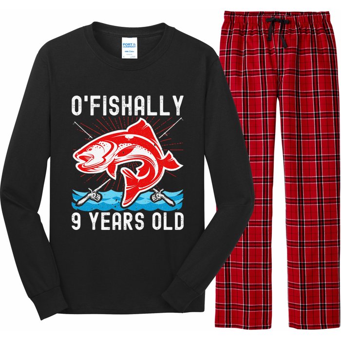 OFishally 9 Years Old Funny Birthday Fishing Long Sleeve Pajama Set