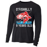 OFishally 9 Years Old Funny Birthday Fishing Cooling Performance Long Sleeve Crew