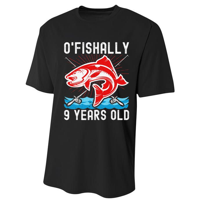 OFishally 9 Years Old Funny Birthday Fishing Performance Sprint T-Shirt