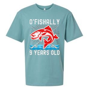 OFishally 9 Years Old Funny Birthday Fishing Sueded Cloud Jersey T-Shirt