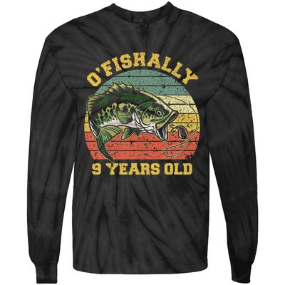 OFishally 9 Years Old Fishing Birthday Theme Party 9th Tie-Dye Long Sleeve Shirt