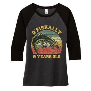 OFishally 9 Years Old Fishing Birthday Theme Party 9th Women's Tri-Blend 3/4-Sleeve Raglan Shirt