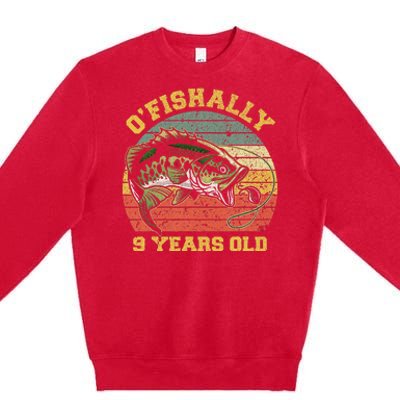 OFishally 9 Years Old Fishing Birthday Theme Party 9th Premium Crewneck Sweatshirt