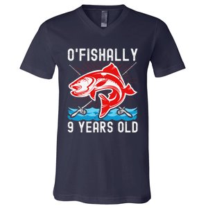 O'Fishally 9 Years Old Funny Birthday Fishing V-Neck T-Shirt