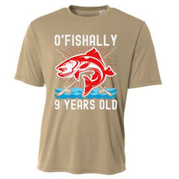 O'Fishally 9 Years Old Funny Birthday Fishing Cooling Performance Crew T-Shirt