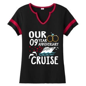 Our 9 Year Anniversary Cruise Trip Wedding Marriage Couple Ladies Halftime Notch Neck Tee