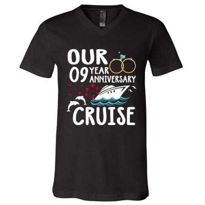 Our 9 Year Anniversary Cruise Trip Wedding Marriage Couple V-Neck T-Shirt