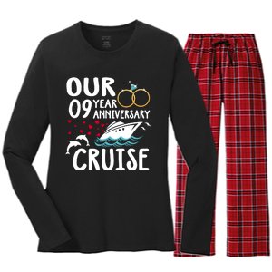 Our 9 Year Anniversary Cruise Trip Wedding Marriage Couple Women's Long Sleeve Flannel Pajama Set 