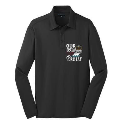 Our 9 Year Anniversary Cruise Trip Wedding Marriage Couple Silk Touch Performance Long Sleeve Polo