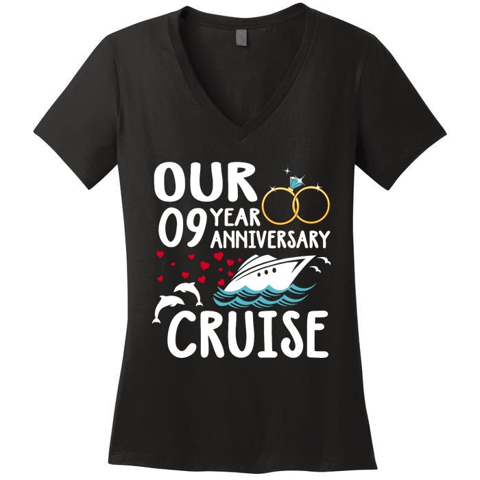 Our 9 Year Anniversary Cruise Trip Wedding Marriage Couple Women's V-Neck T-Shirt