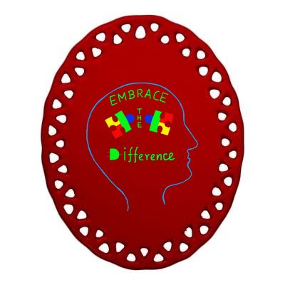 Oviyam Autism Awareness Embrace Difference Puzzle Ceramic Oval Ornament