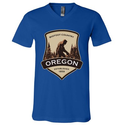 Oregon And A Bigfoot Or A Sasquatch V-Neck T-Shirt