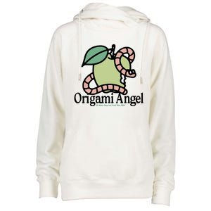 Origami Angel Apple Worm Womens Funnel Neck Pullover Hood