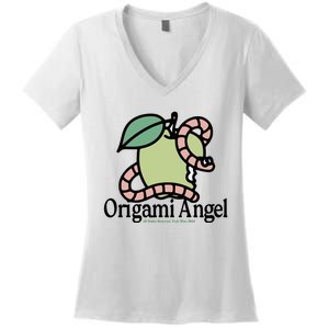 Origami Angel Apple Worm Women's V-Neck T-Shirt