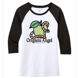 Origami Angel Apple Worm Women's Tri-Blend 3/4-Sleeve Raglan Shirt