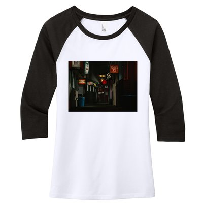 Ozu An Autumn Afternoon Street (Night) Women's Tri-Blend 3/4-Sleeve Raglan Shirt