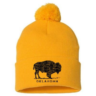 Oklahoma And American Buffalo Bison Pom Pom 12in Knit Beanie