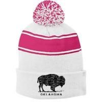 Oklahoma And American Buffalo Bison Stripe Pom Pom Beanie