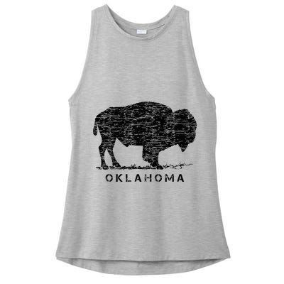 Oklahoma And American Buffalo Bison Ladies PosiCharge Tri-Blend Wicking Tank