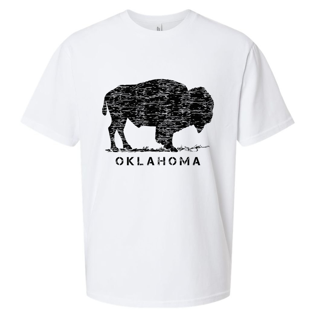Oklahoma And American Buffalo Bison Sueded Cloud Jersey T-Shirt