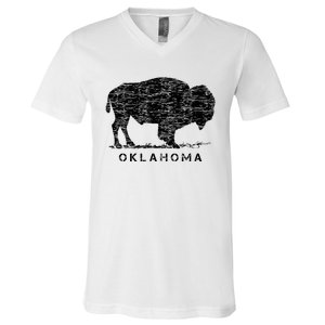 Oklahoma And American Buffalo Bison V-Neck T-Shirt