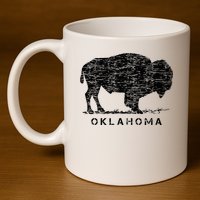 Oklahoma And American Buffalo Bison 11oz C Handle Ceramic Mug