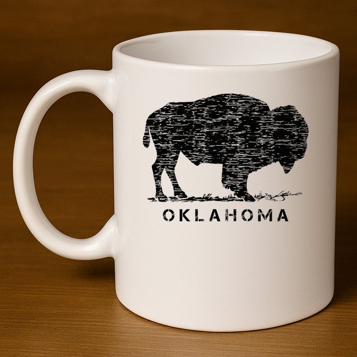 Oklahoma And American Buffalo Bison 11oz C Handle Ceramic Mug