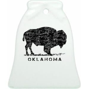 Oklahoma And American Buffalo Bison Ceramic Bell Ornament