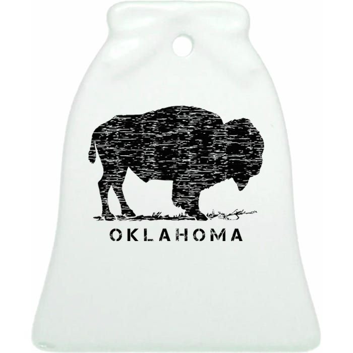 Oklahoma And American Buffalo Bison Ceramic Bell Ornament