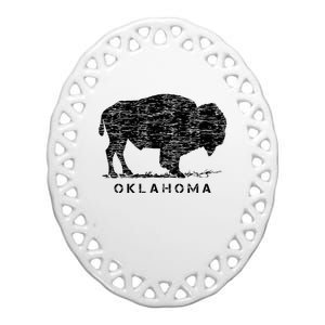 Oklahoma And American Buffalo Bison Ceramic Oval Ornament