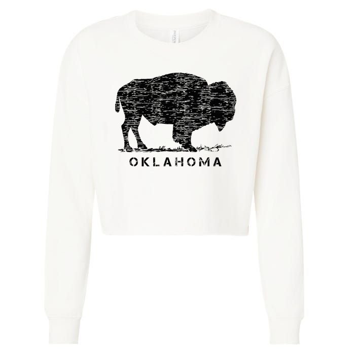 Oklahoma And American Buffalo Bison Cropped Pullover Crew