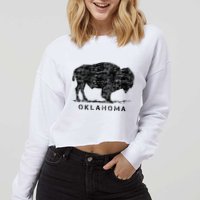 Oklahoma And American Buffalo Bison Cropped Pullover Crew