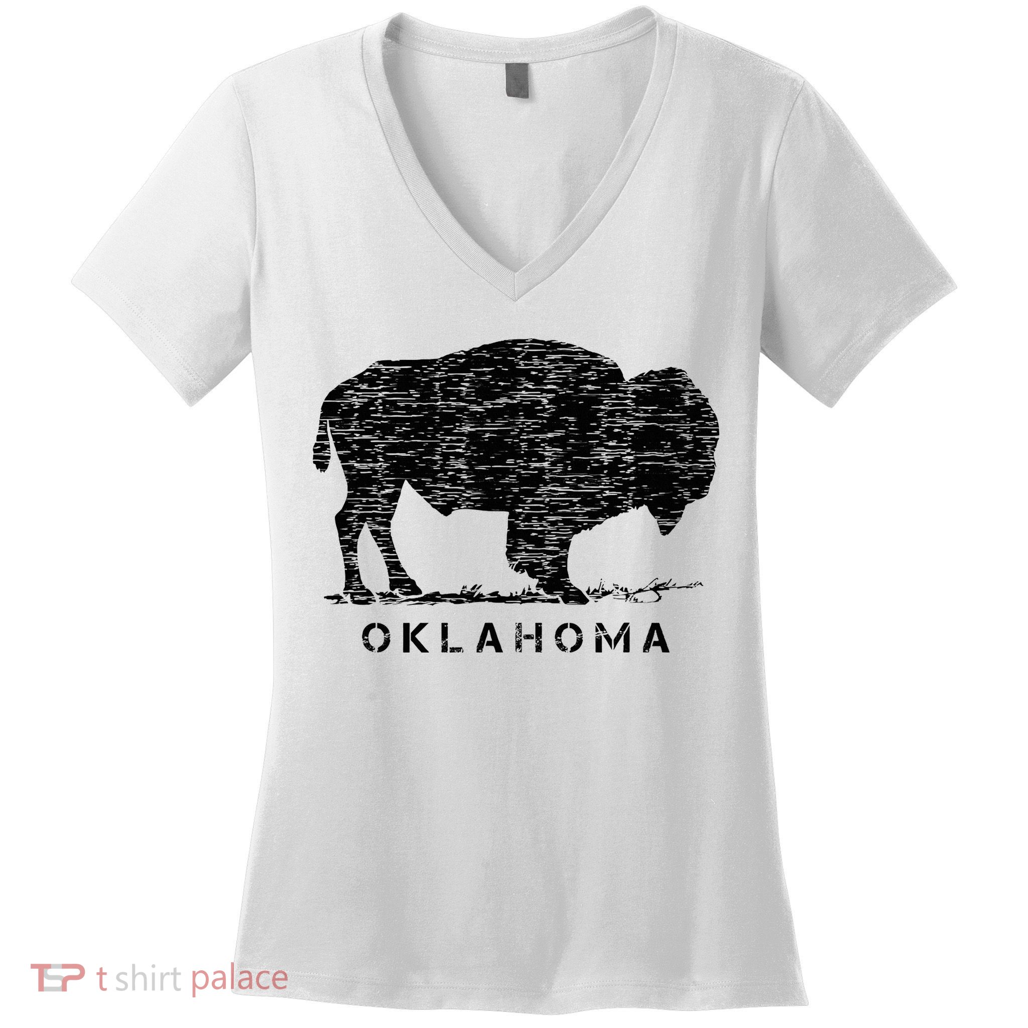 Oklahoma And American Buffalo Bison Women's V-Neck T-Shirt