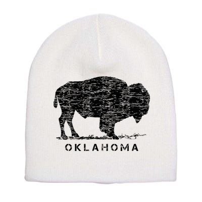 Oklahoma And American Buffalo Bison Short Acrylic Beanie
