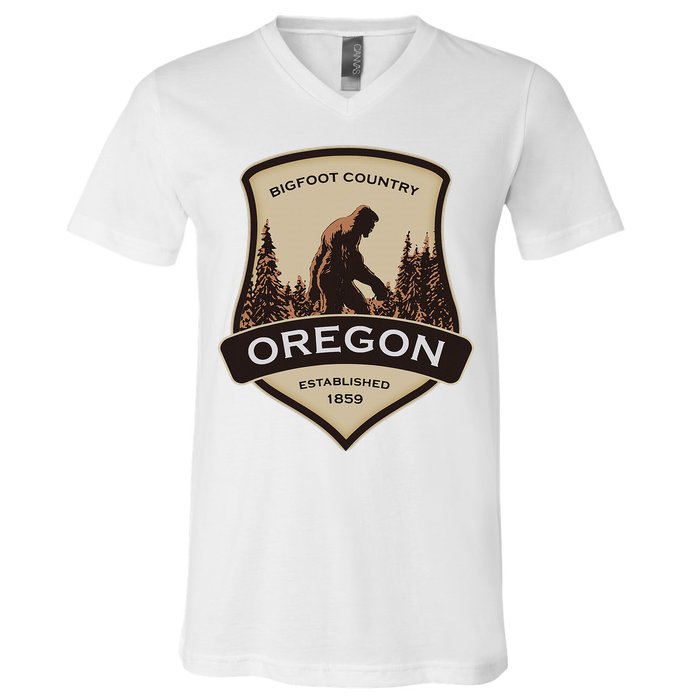 Oregon And A Bigfoot Or A Sasquatch V-Neck T-Shirt