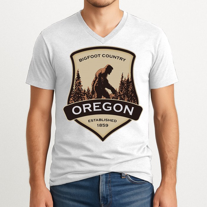 Oregon And A Bigfoot Or A Sasquatch V-Neck T-Shirt
