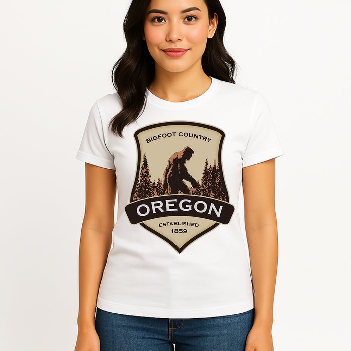 Oregon And A Bigfoot Or A Sasquatch Womens T-Shirt
