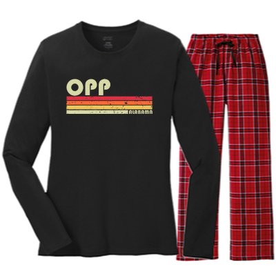 Opp Al Alabama Funny City Home Roots Gift Retro 70s 80s Women's Long Sleeve Flannel Pajama Set 