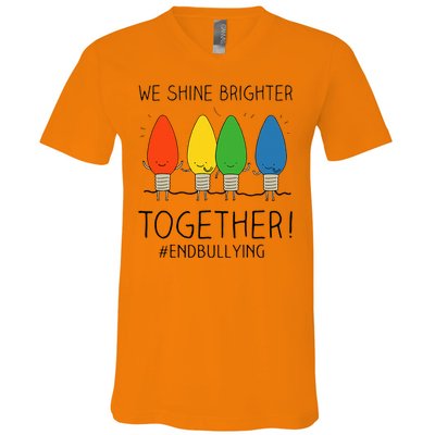 Orange Anti Bullying Unity Day Shine Brighter Together V-Neck T-Shirt