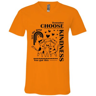 Orange Anti Bullying Cats Be Kind Unity Day V-Neck T-Shirt