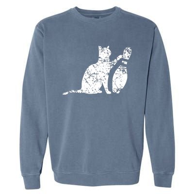 Ornery Alley Cat Tipping Bowling Pin Garment-Dyed Sweatshirt