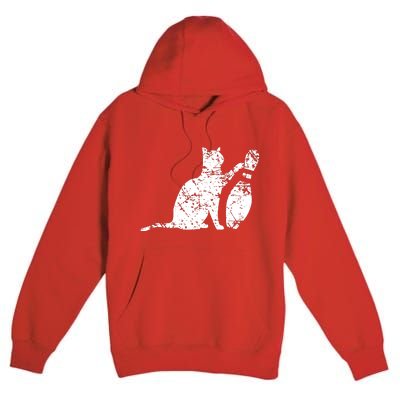 Ornery Alley Cat Tipping Bowling Pin Premium Pullover Hoodie