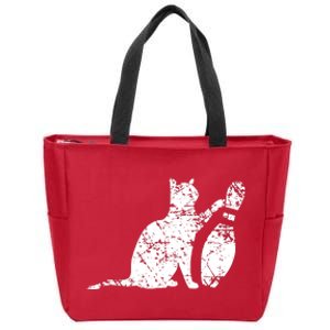 Ornery Alley Cat Tipping Bowling Pin Zip Tote Bag