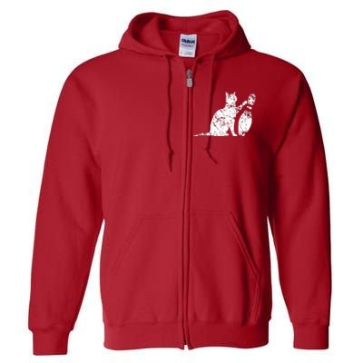 Ornery Alley Cat Tipping Bowling Pin Full Zip Hoodie