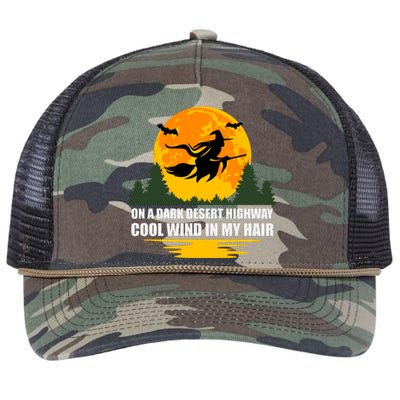 On A Dark Desert Highway Cool Wind In My Hair Halloween Quote Retro Rope Trucker Hat Cap