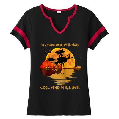 On A Dark Desert Highway-Cool Wind In My Hair Witch Raglan Ladies Halftime Notch Neck Tee