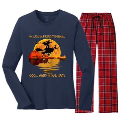 On A Dark Desert Highway-Cool Wind In My Hair Witch Raglan Women's Long Sleeve Flannel Pajama Set 