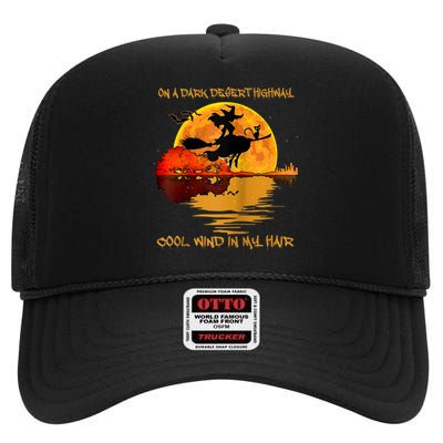 On A Dark Desert Highway Cool Wind In My Hair Witch Design High Crown Mesh Back Trucker Hat