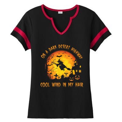 On A Dark Desert HighwayCool Wind In My Hair Witch Ladies Halftime Notch Neck Tee